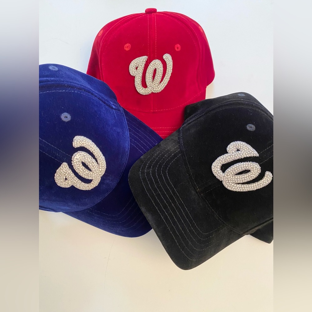 Blinged Caps (Deep Red) Velvet avail with strap in the back😍 NEW!